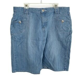Style J Denim Skirt Womens 38 Light Blue Rose Button Pockets Stretch Knee Length